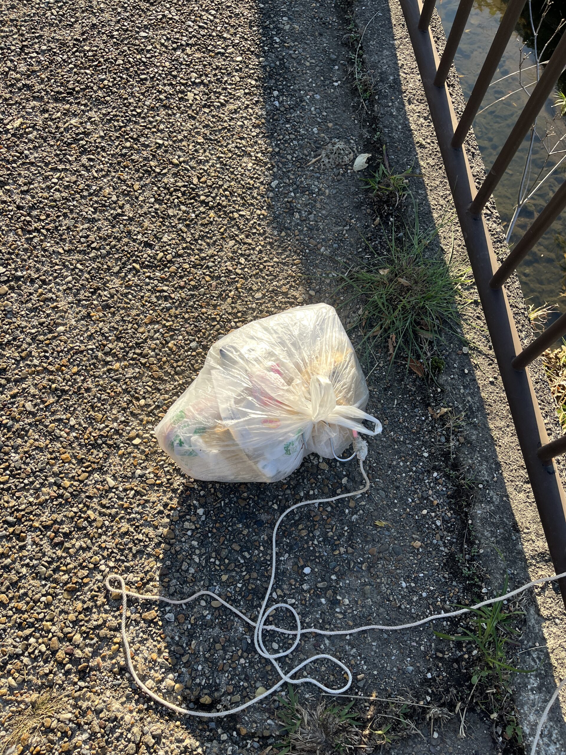 川辺でゴミ袋釣り上げ作戦！UFOキャッチャー方式でまさかの一発成功 #114